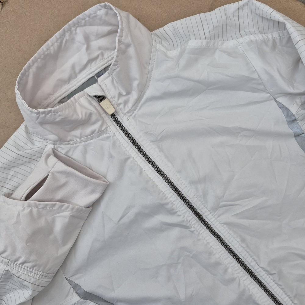 Athleta Windbreaker Jacket Womens XXS White Running Thumbholes Reflective Zip
